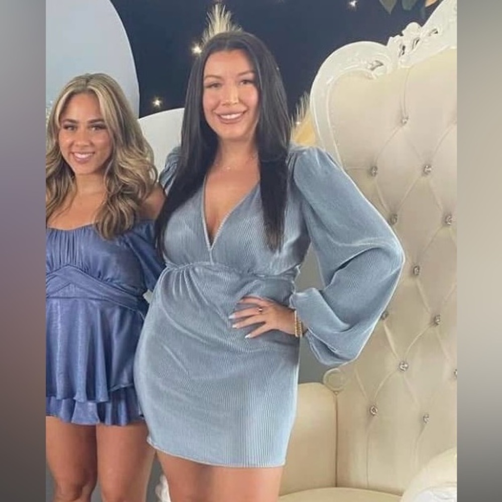 Princess Polly Dusty Blue Long Sleeve V-Neck Dress